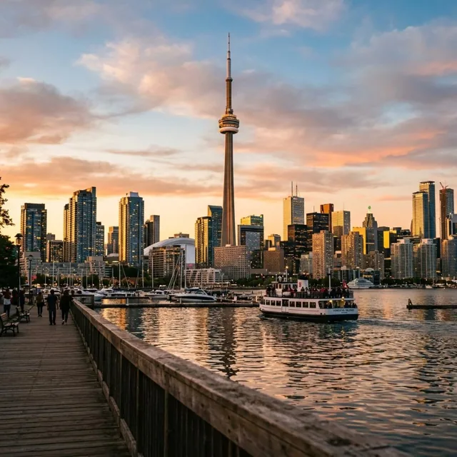 Illustration of the Toronto skyline by the lake